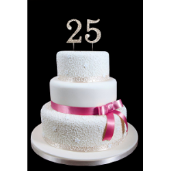 25th Birthday Wedding Anniversary Number Cake Topper with Sparkling Rhinestone Crystals - 1.75" Tall 